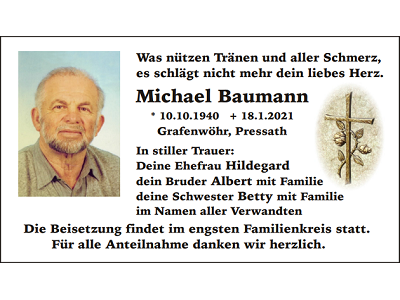 Traueranzeige Michael Baumann Grafenwöhr 400x300