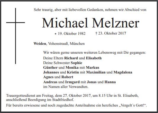 Traueranzeige Michael Melzner Weiden