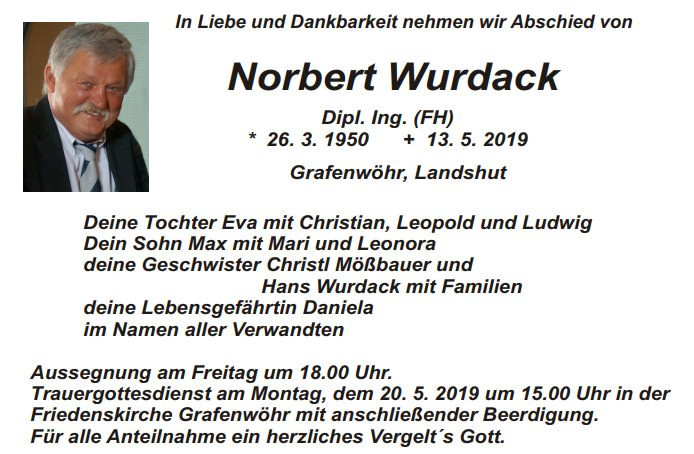 Traueranzeige Norbert Wurdack Grafenwöhr