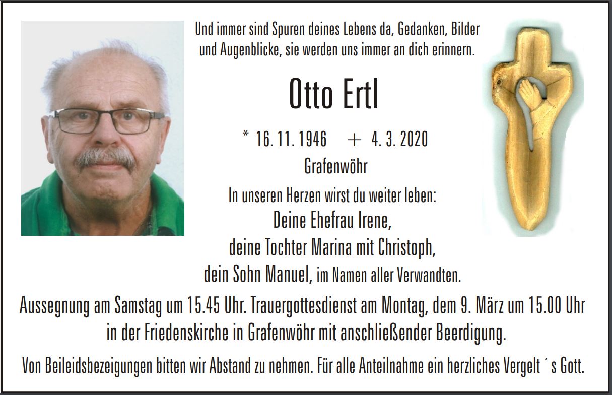 Traueranzeige Otto Ertl, Grafenwöhr