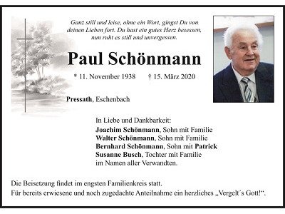 Traueranzeige Paul Schönmann Pressath 400x300