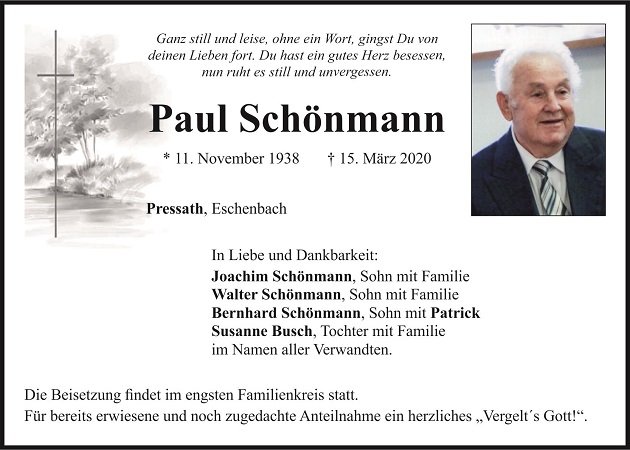 Traueranzeige Paul Schönmann Pressath