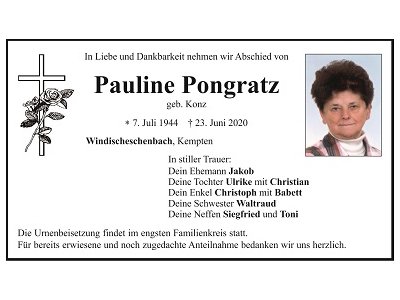 Traueranzeige Pauline Pongratz 400