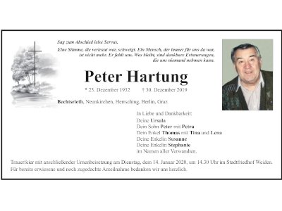 Traueranzeige Peter Hartung, Bechtsrieth