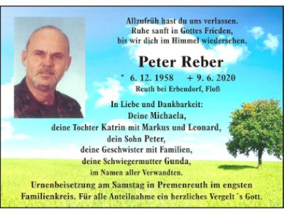 Traueranzeige Peter Reber, Reuth bei Erbendorf 400 300