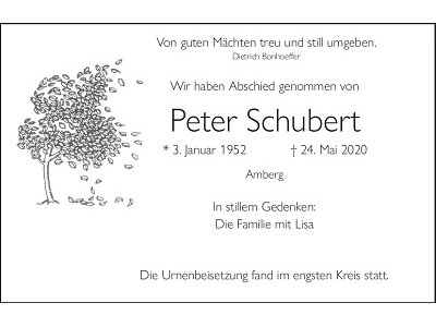Traueranzeige Peter Schubert 400