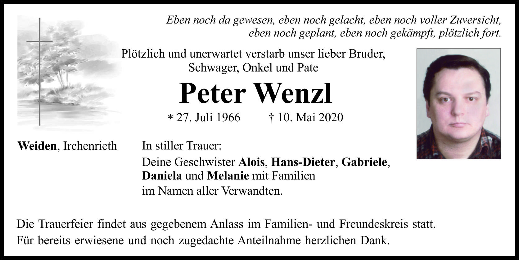 Traueranzeige Peter Wenzl