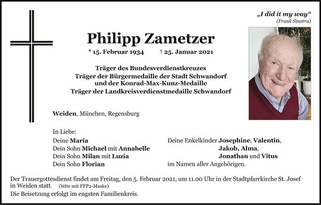 Traueranzeige Philipp Zametzer Weiden