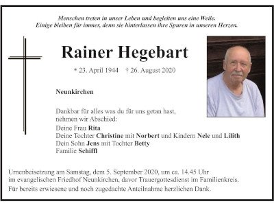 Traueranzeige Rainer Hegebart, Neunkirchen 400 300