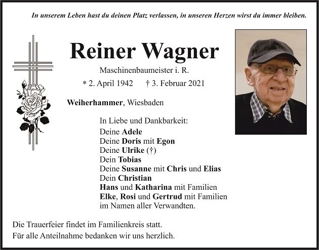 Traueranzeige Reiner Wagner Weiherhammer