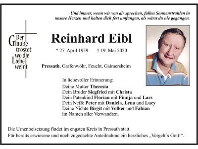 Traueranzeige Reinhard Eibl Pressath 400x300