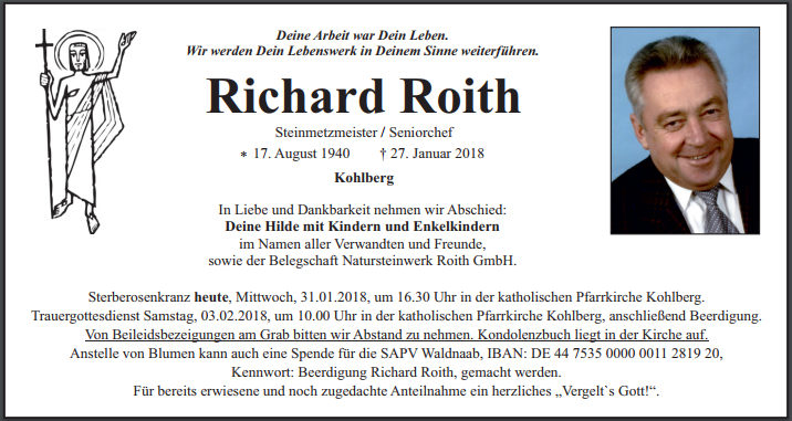 Traueranzeige Richard Roith Kohlberg