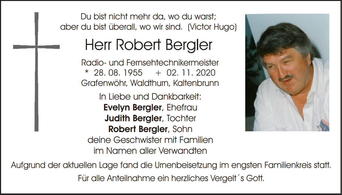Traueranzeige Robert Bergler, Grafenwöhr