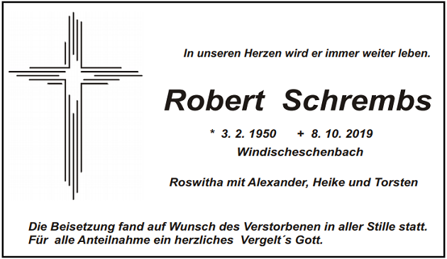 Traueranzeige Robert Schrembs Windischeschenbach