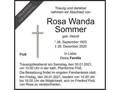 Traueranzeige Rosa Wanda Sommer Floß 400x300