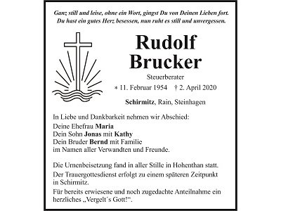 Traueranzeige Rudolf Brucker 400