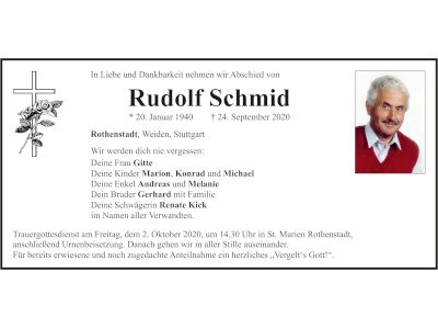 Traueranzeige Rudolf Schmid, Rothenstadt 400x300