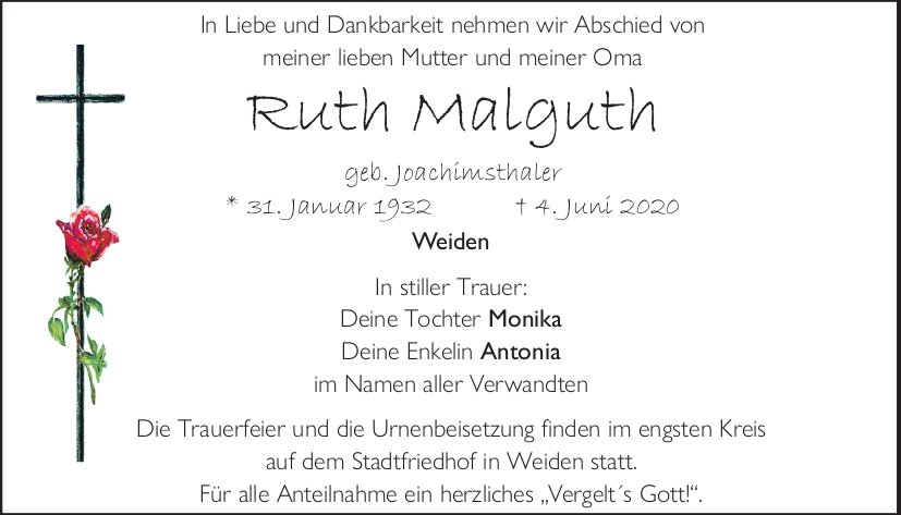 Traueranzeige Ruth Malguth