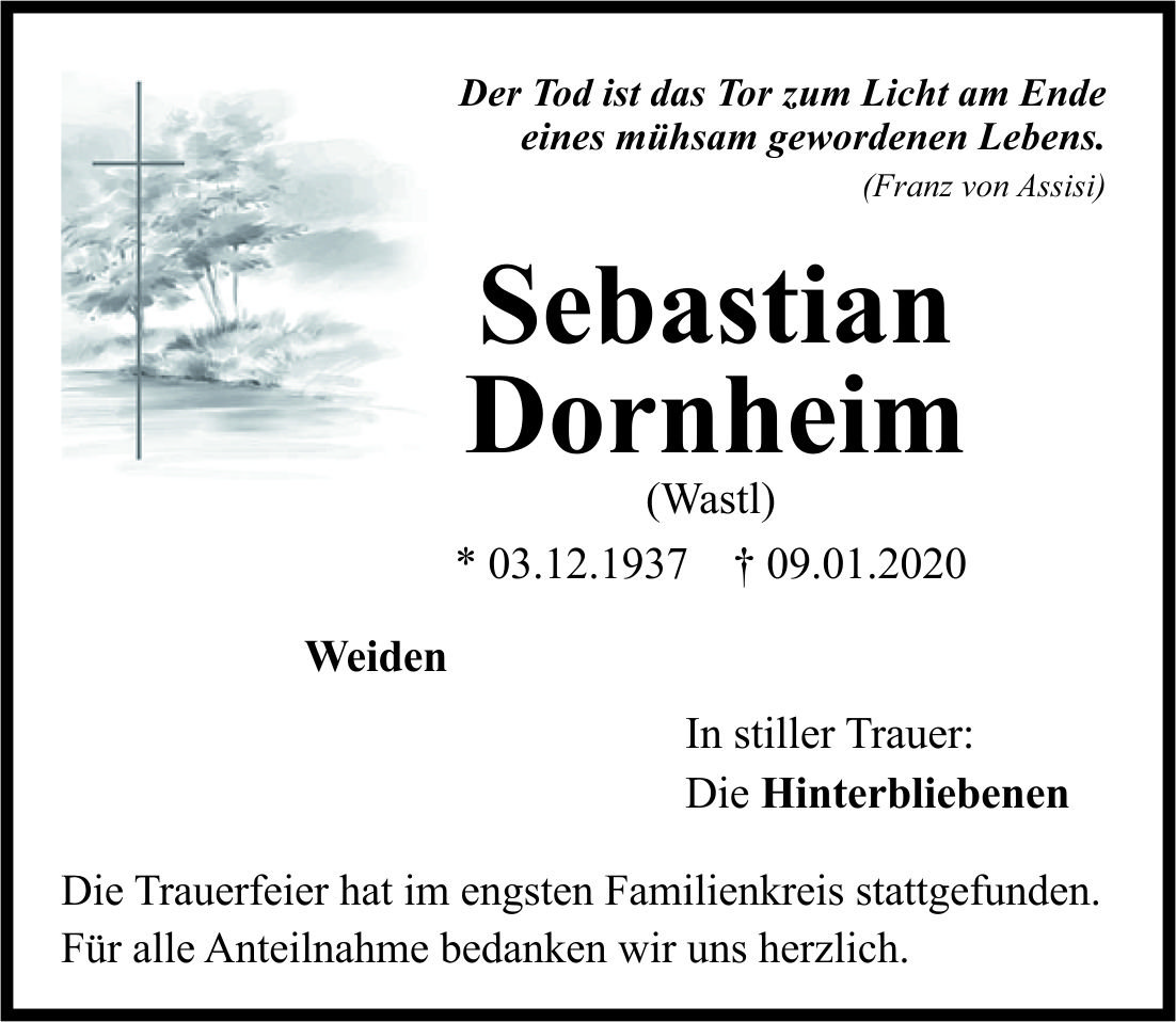 Traueranzeige Sebastian Dornheim, Weiden