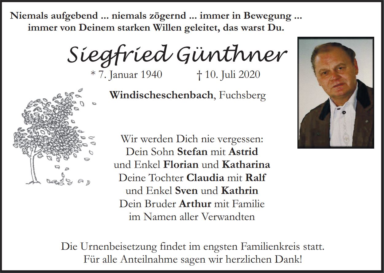 Traueranzeige Siegfried Günther, Windischeschenbach