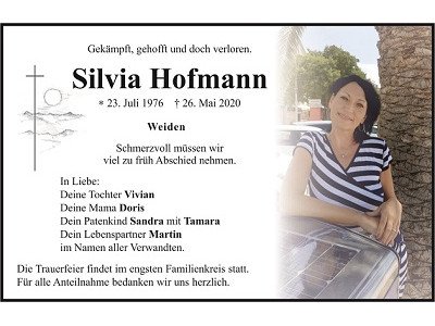 Traueranzeige Silvia Hofmann Weiden 400x300