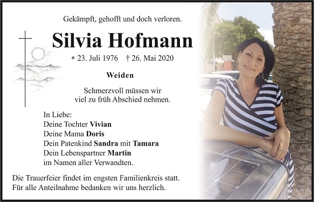 Traueranzeige Silvia Hofmann Weiden