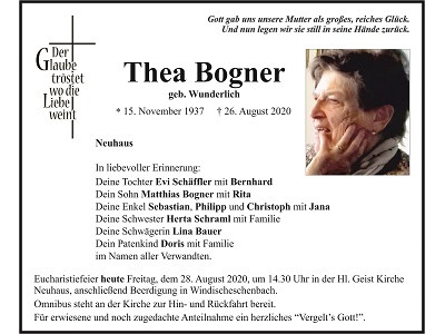 Traueranzeige Thea Bogner Neuhaus 400x300