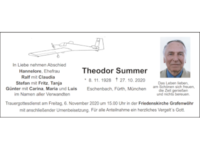 Traueranzeige Theodor Summer, Eschenbach 400x300