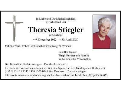 Traueranzeige Theresia Stiegler 400