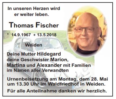 Traueranzeige Thomas Fischer Weiden