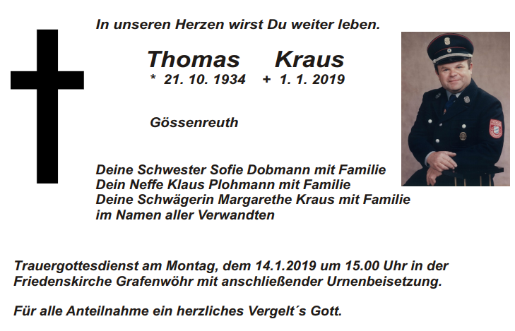 Traueranzeige Thomas Kraus Gössenreuth