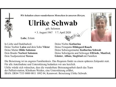Traueranzeige Ulrike Schwab 400