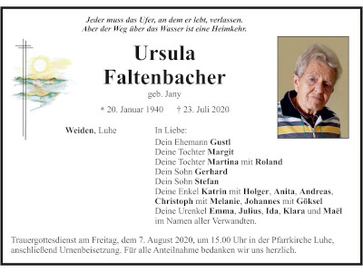 Traueranzeige Ursula Faltenbacher, Weiden 400