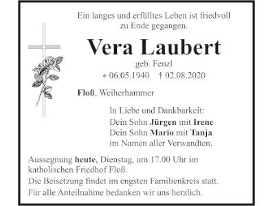 Traueranzeige Vera Laubert, Floß 400