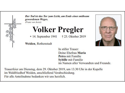 Traueranzeige Volker Pregler Weiden 400x300
