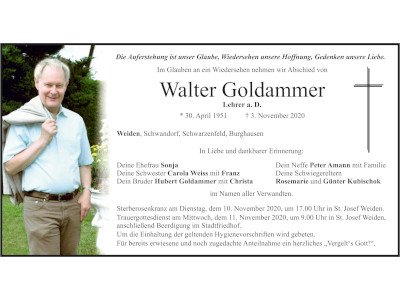 Traueranzeige Walter Goldammer, Weiden 400x300