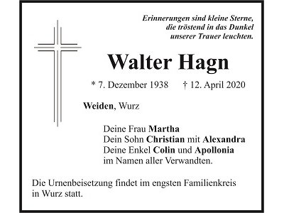 Traueranzeige Walter Hagn 400