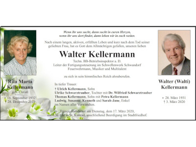 Traueranzeige Walter Kellermann, Weiden 400 300