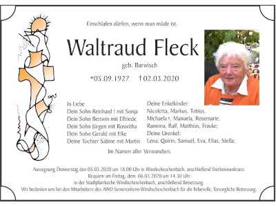 Traueranzeige Waltraud Fleck, Windischeschenbach 400 300
