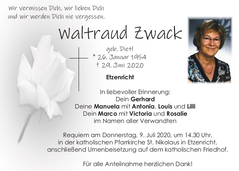 Traueranzeige Waltraud Zwack