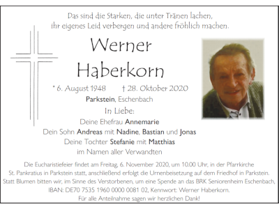 Traueranzeige Werner Haberkorn, Parkstein 400x300
