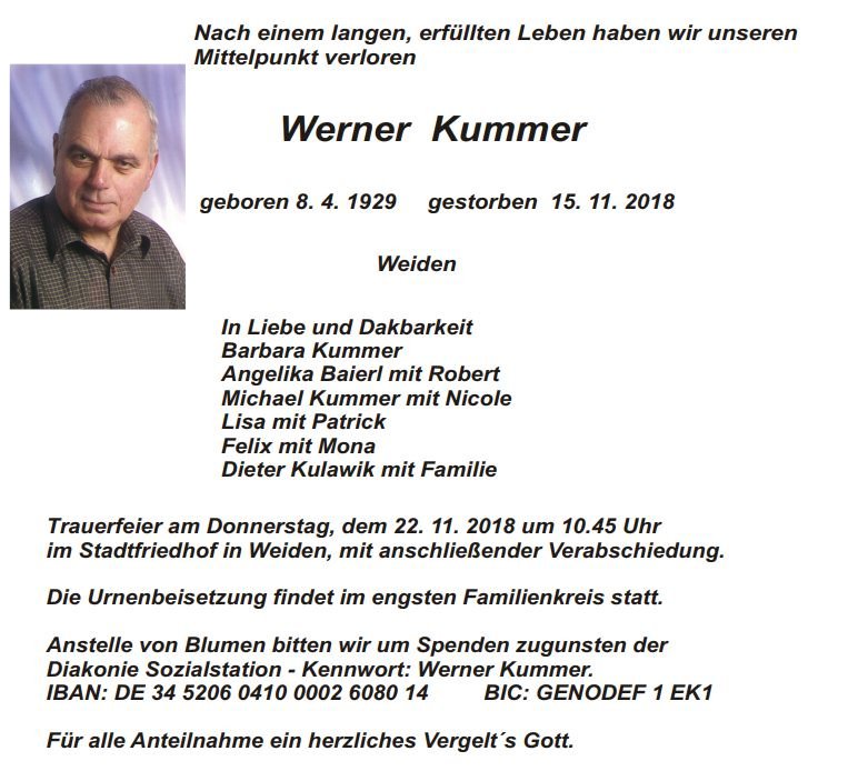 Traueranzeige Werner Kummer