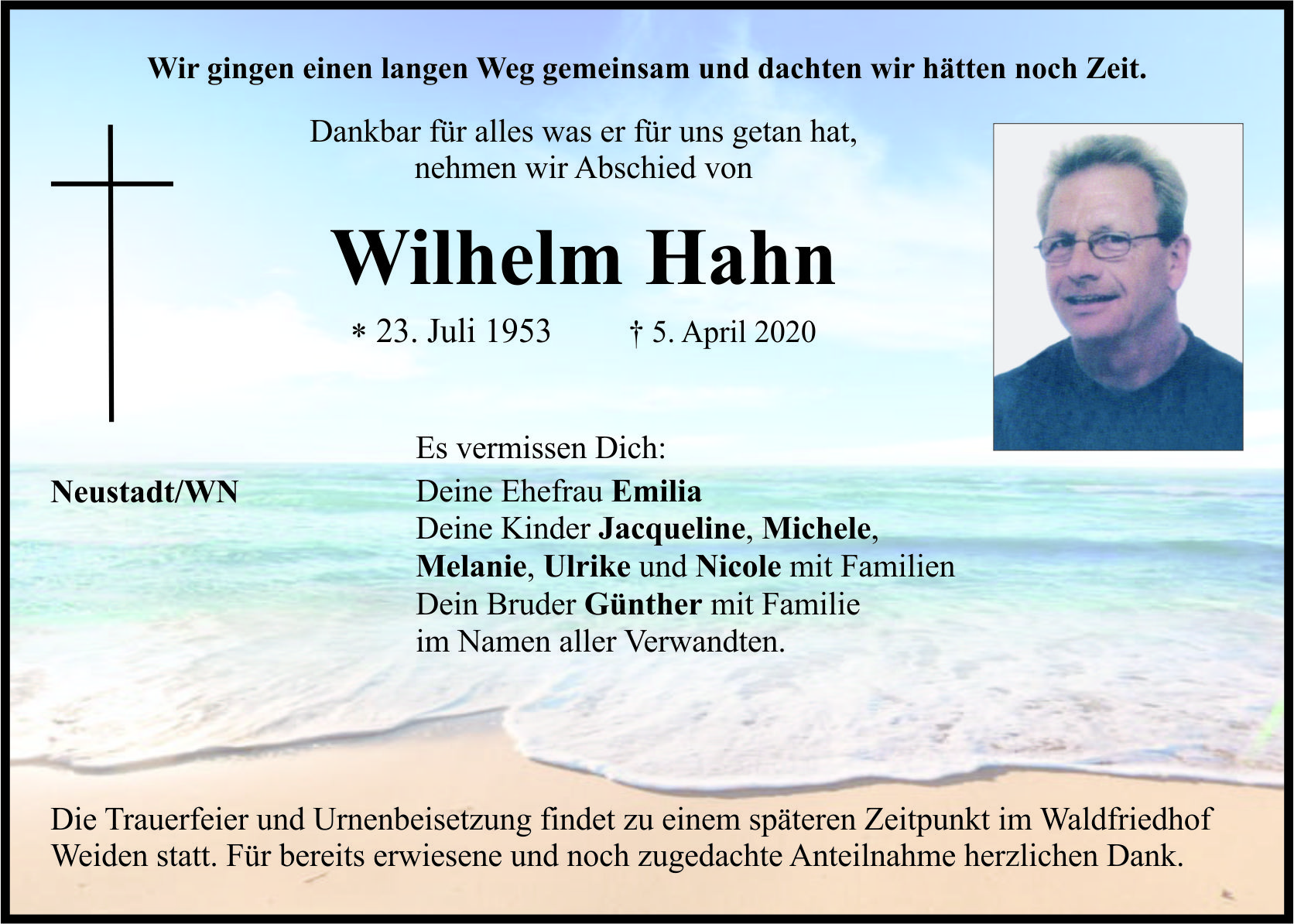 Traueranzeige Wilhelm Hahn