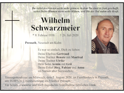 Traueranzeige Wilhelm Schwarzmeier, Pressath 400