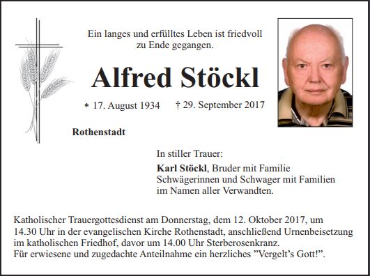 Traueranzeigen Alfred Stöckl Rothenstadt
