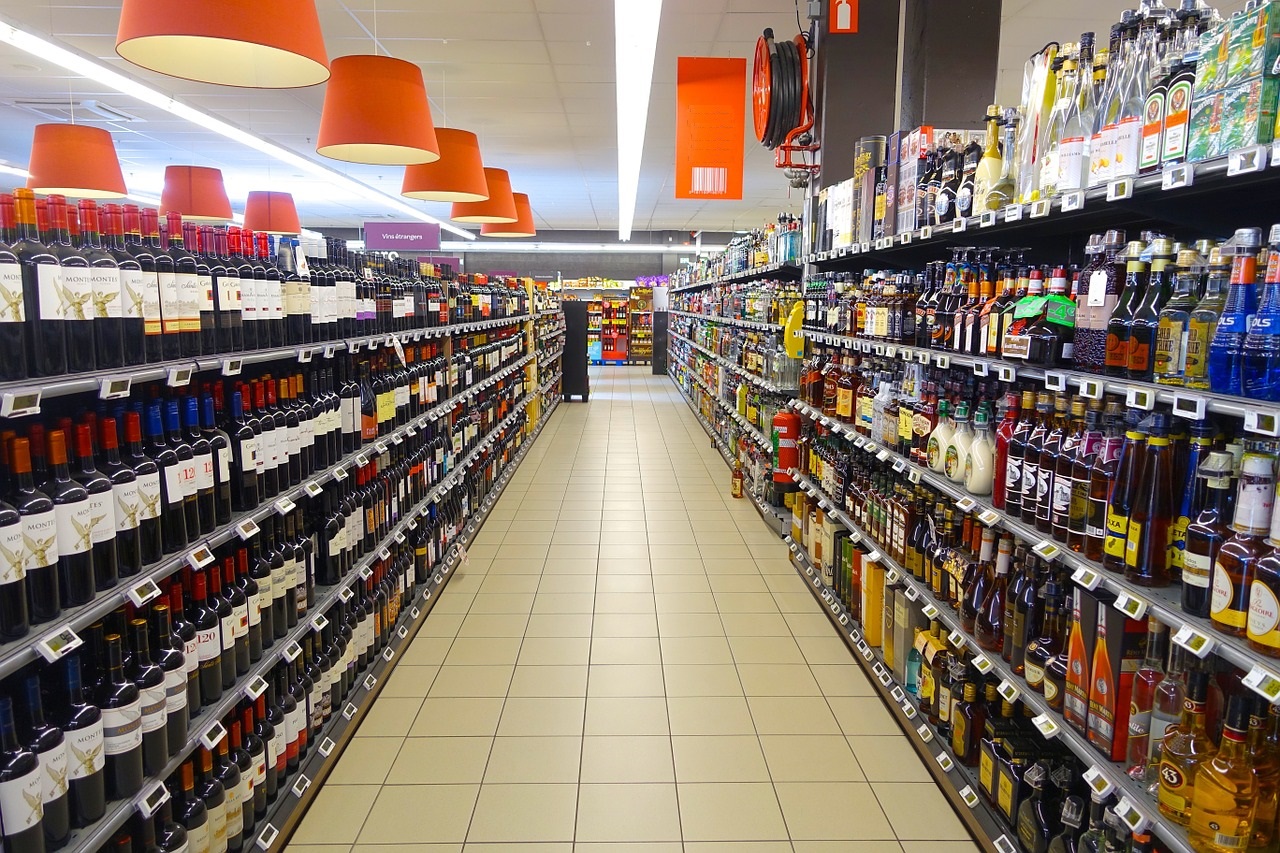 Supermarkt, Alkohol, Schnaps Laden Ladendiebstahl Geschäft stehlen Symbol