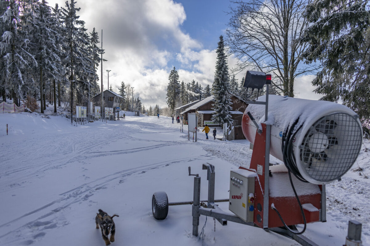Die Loipen im Skilanglaufzentrum Silberhütte werden künstlich beschneit - Temperaturen nahe dem Gefrierpunkt vorausgesetzt. Bild: David Trott