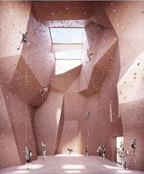 So sieht das neue Kletterzentrum aus, von innen. Grafik: Brückner & Brückner Architekten