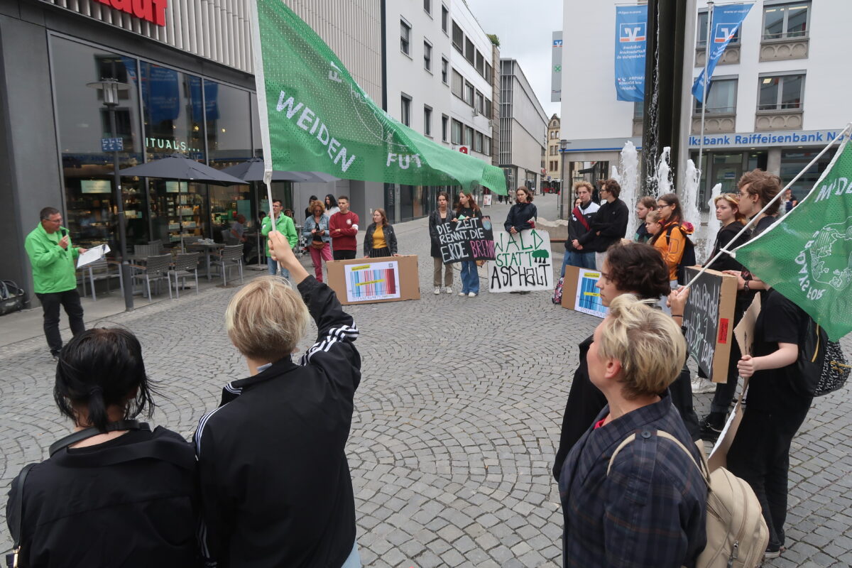 Von der Bürgermeister-Prechtl-Straße bis zum NOC zogen die Aktivisten mit Fahnen und Schildern. Bild Helmut Kunz