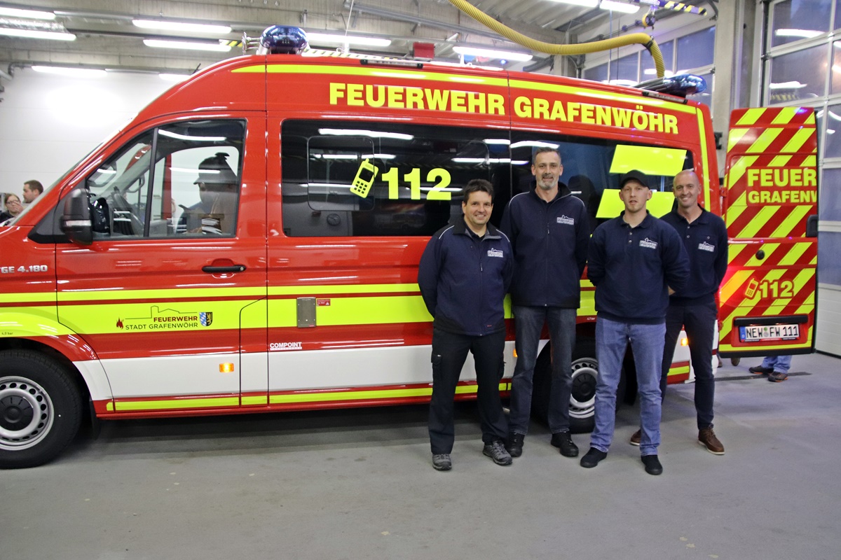 Die Fahrzeugcrew: Kommandant Alexander Richter, Carsten Engelhard,  Rene Kneißl und Marco Arnold. Foto: J. Masching